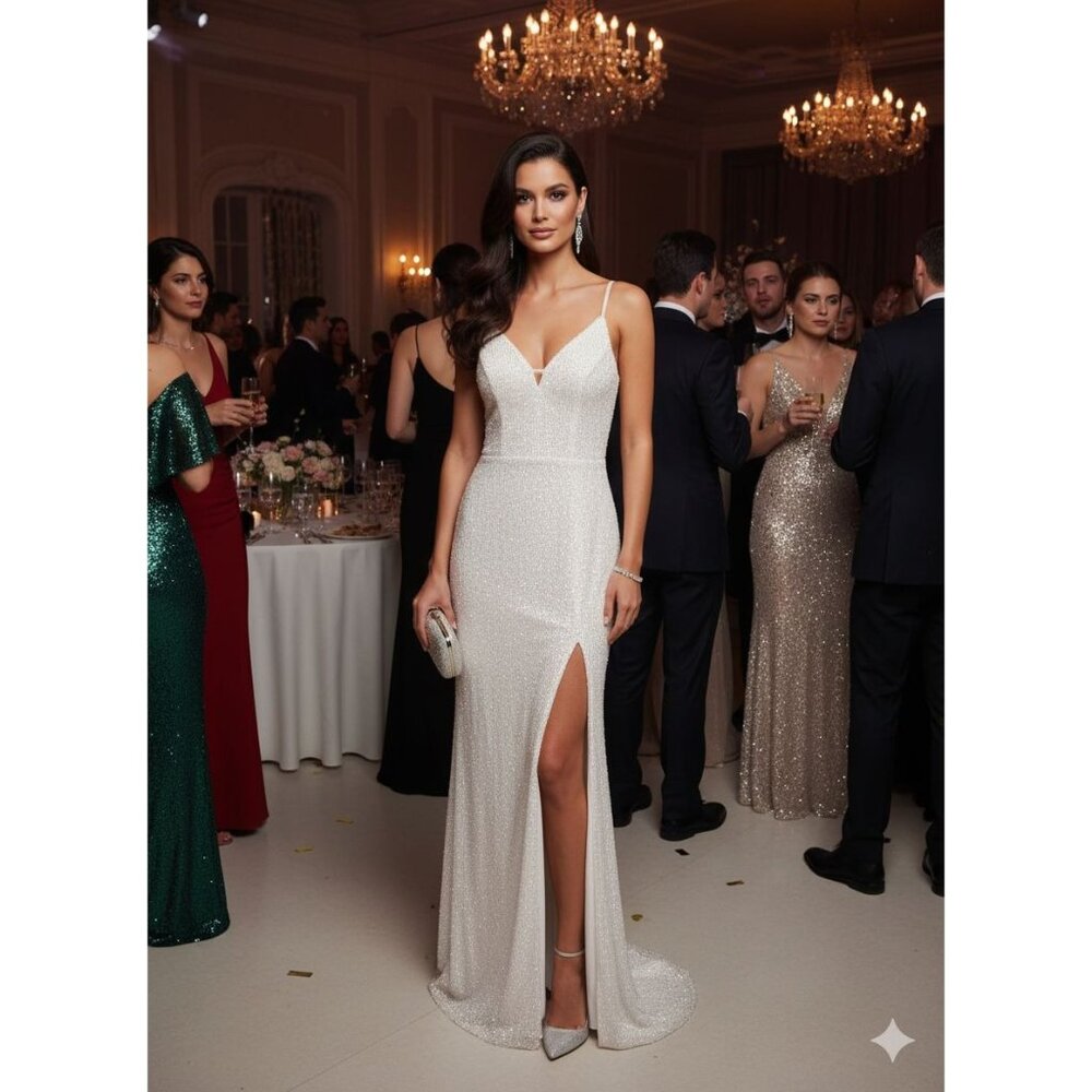 SPEECHLESS Womens Sequined Evening Dress with Split FrontSpecial Occasion Dress
